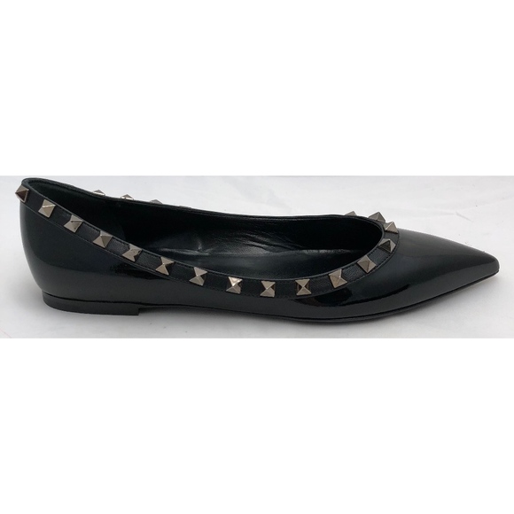 New Valentino Rockstud Noir Flats Black Patent - Picture 3 of 7